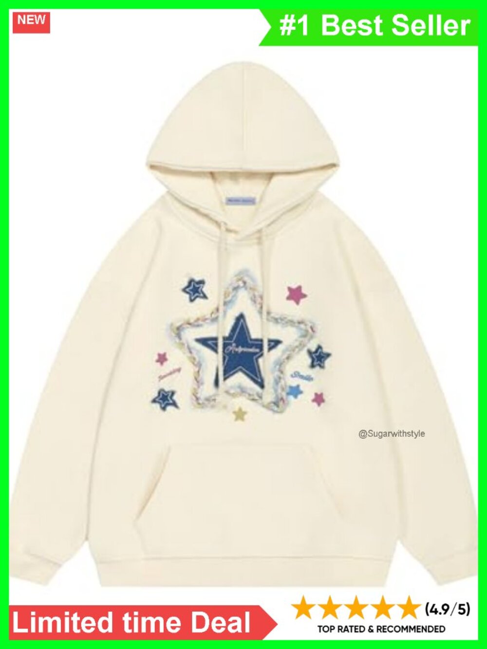 Oversized Star Graphic Fleece Hoodie Streetwear Pullover with Pocket